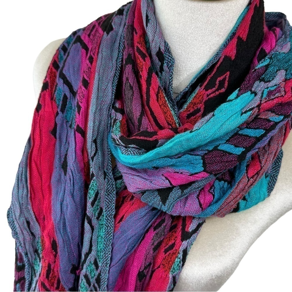 Bold and Beautiful Silk Blend Hot Pink, Aqua Four-Season Scarf - Picture 9 of 12